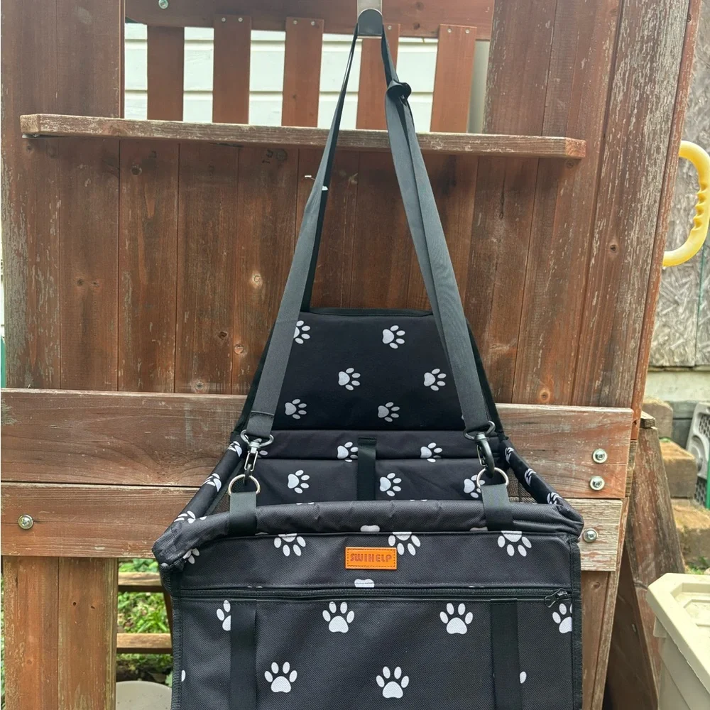 Swihelp Black Pet Carrier with White Paw Prints